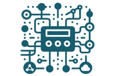 controlsintegration_icon Icon of interconnected circuits and devices representing system integration for PLCs, SCADA, and enterprise systems.
