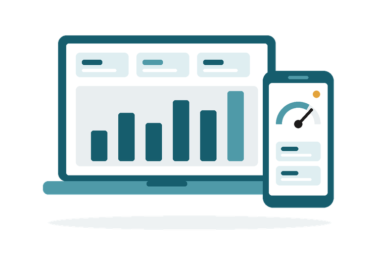 Dashboards on laptop and phone illustration Dashboards on laptop and phone illustration